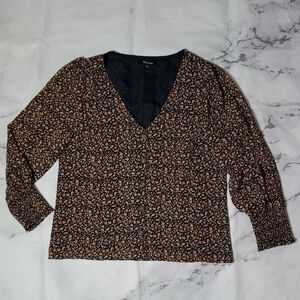 Madewell Georgette Smoked-Cuff Button-Front Shirt in Folktale Paisley